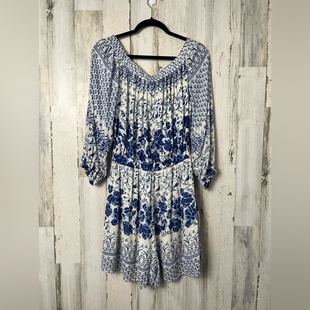 Anthropologie Women's Clemente Off the Shoulder Floral Romper Blue XSmall - Picture 5 of 11